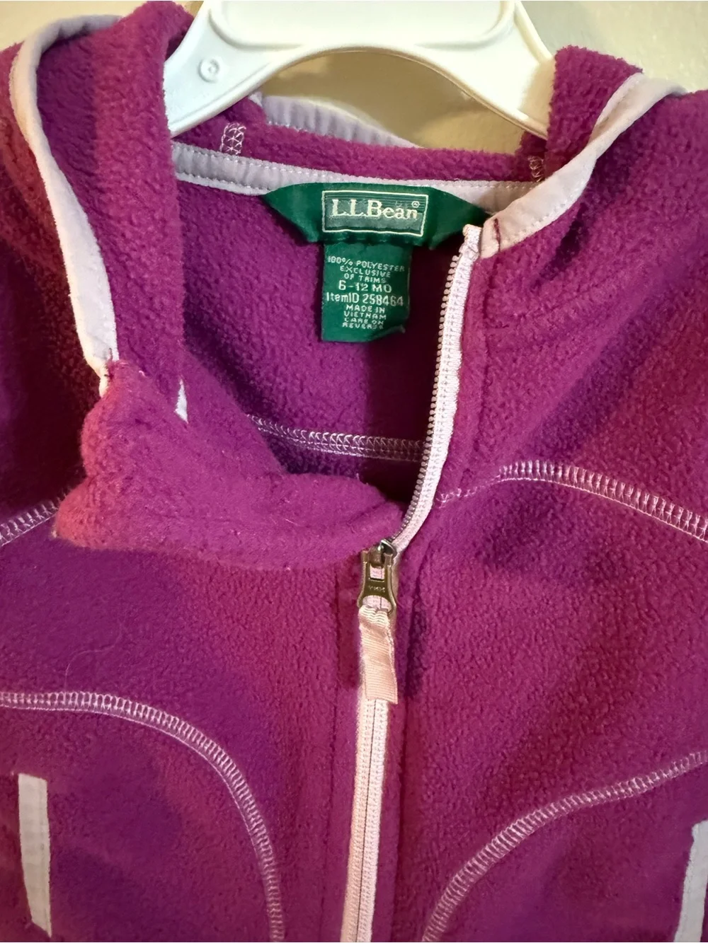 LL Bean Fleece Zip Hoodie in Bright Magenta 6-12 months